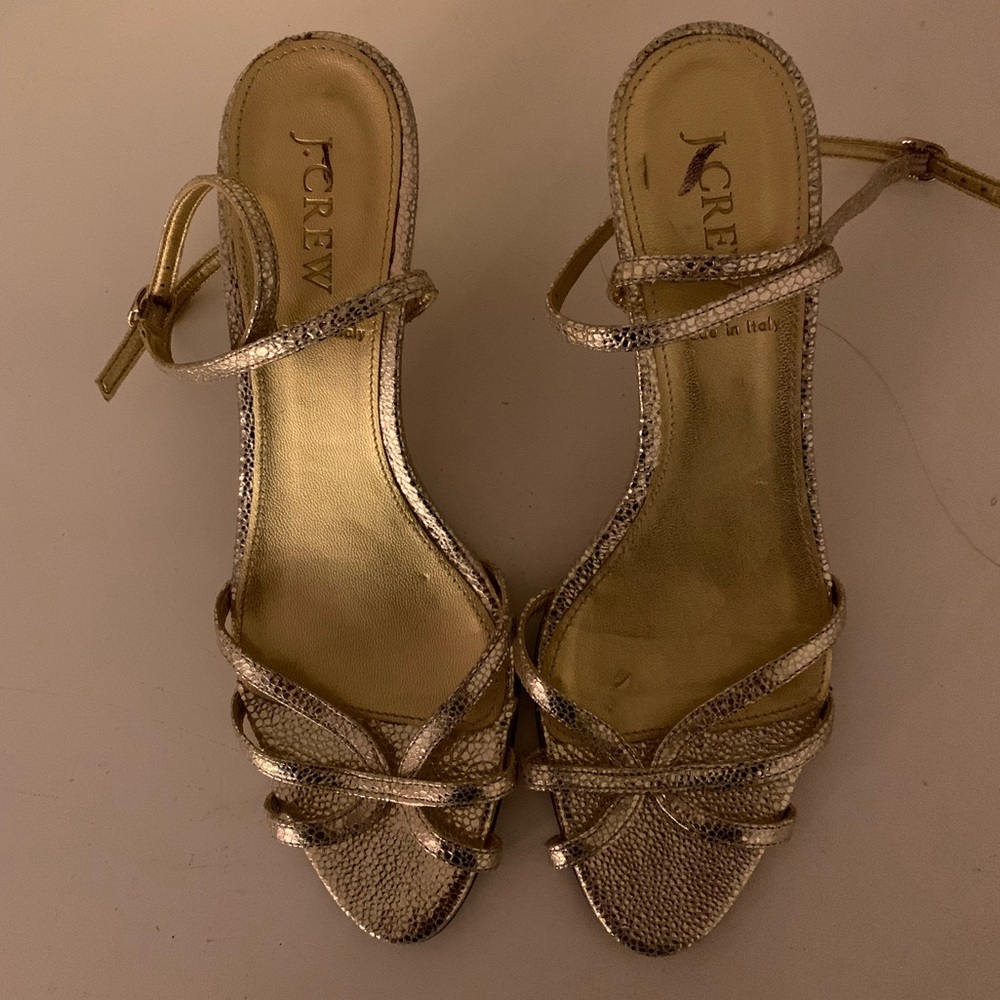 JCrew gold strappy 1.5” heels
